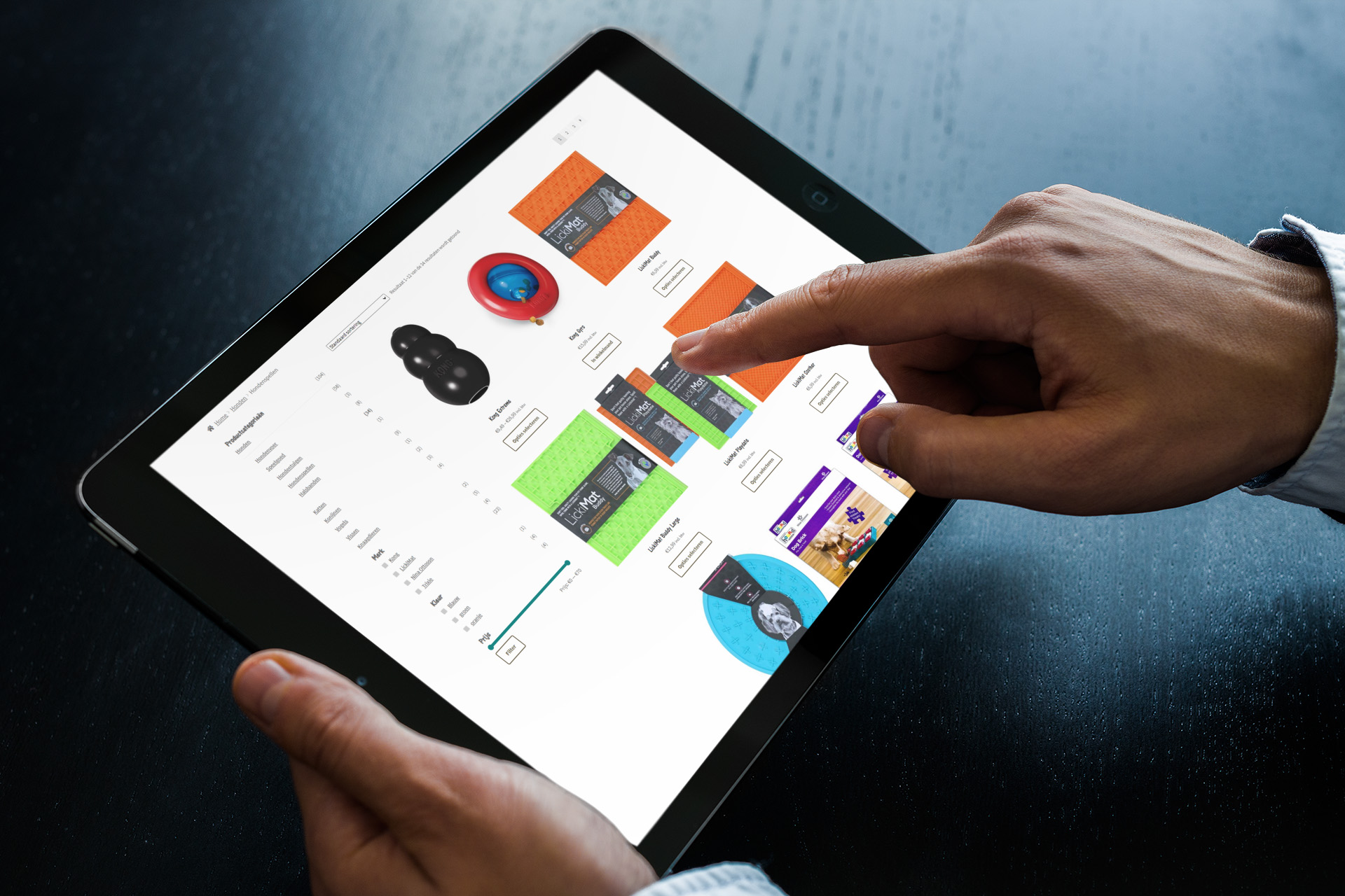 Winkelpagina op tablet Danny's dierenshop