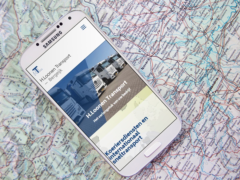 De homepagina van H.Loonen transport op een mobiele telefoon.